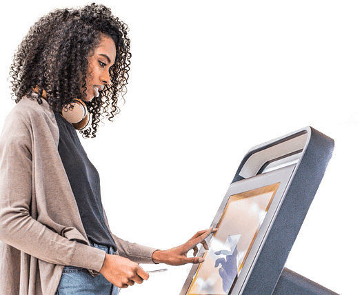 A woman interacting with myPOS Integra